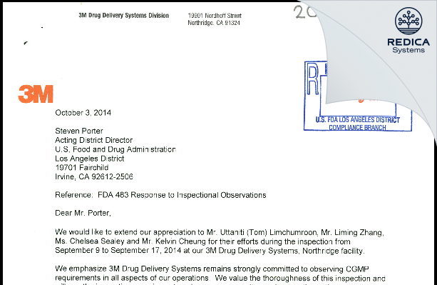 FDA 483 Response - Kindeva Drug Delivery L.P. [Northridge / United States of America] - Download PDF - Redica Systems