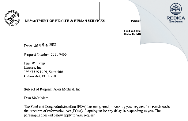 FDA 483 - Lincare, Inc. dba Alert Medical [Southfield / United States of America] - Download PDF - Redica Systems