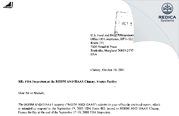 FDA 483 Response - DSP [France / France] - Download PDF - Redica Systems
