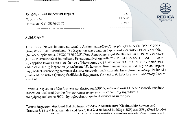 EIR - Nepera, a Division of Rutherford Chemicals LLC [Harriman / United States of America] - Download PDF - Redica Systems