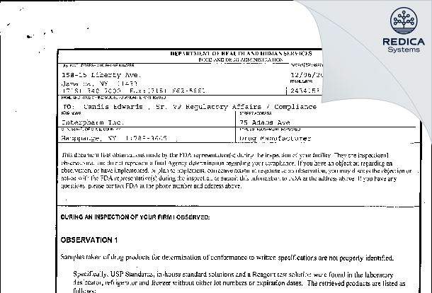 FDA 483 - Amneal Pharmaceuticals of New York, LLC [Hauppauge / United States of America] - Download PDF - Redica Systems
