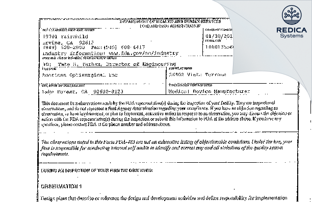 FDA 483 - Tenex Health, Inc. [Lake Forest / United States of America] - Download PDF - Redica Systems