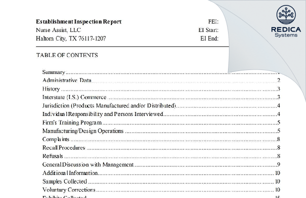 EIR - Nurse Assist, LLC [Haltom City / United States of America] - Download PDF - Redica Systems
