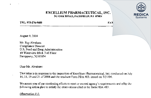 FDA 483 Response - Leading Pharma, LLC [Fairfield / United States of America] - Download PDF - Redica Systems