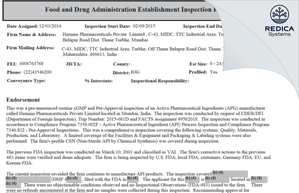 EIR - Piramal Pharma Limited [India / India] - Download PDF - Redica Systems