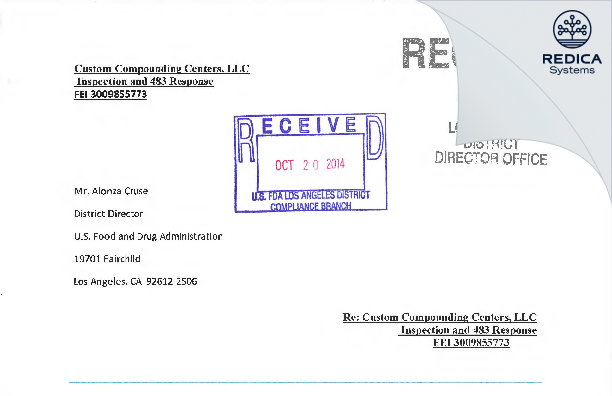 FDA 483 Response - Custom Compounding Centers, LLC [Los Alamitos / United States of America] - Download PDF - Redica Systems