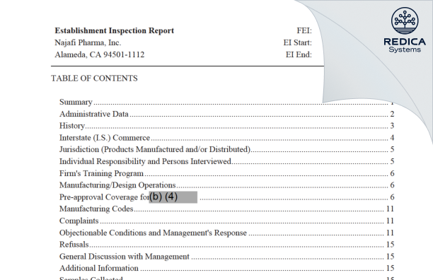 EIR - EMERY PHARMA [Alameda / United States of America] - Download PDF - Redica Systems