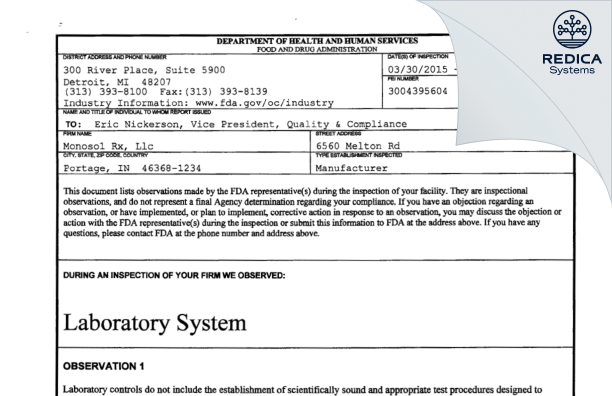 FDA 483 - Aquestive Therapeutics [Portage / United States of America] - Download PDF - Redica Systems