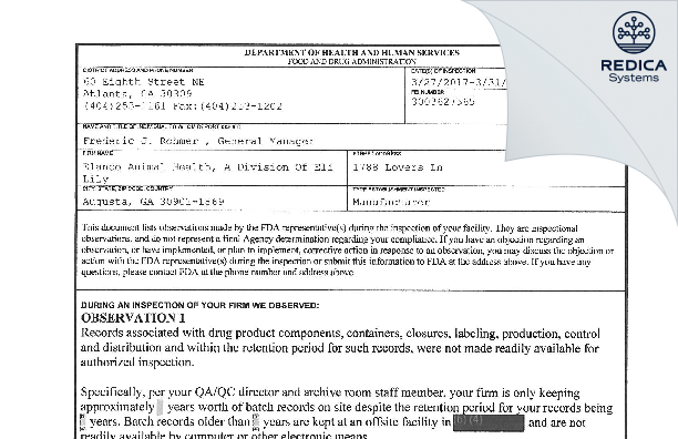FDA 483 - UNION AGENER, INC. [Augusta / United States of America] - Download PDF - Redica Systems