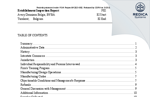 EIR - Avery Dennison Belgie, BVBA [Turnhout / Belgium] - Download PDF - Redica Systems