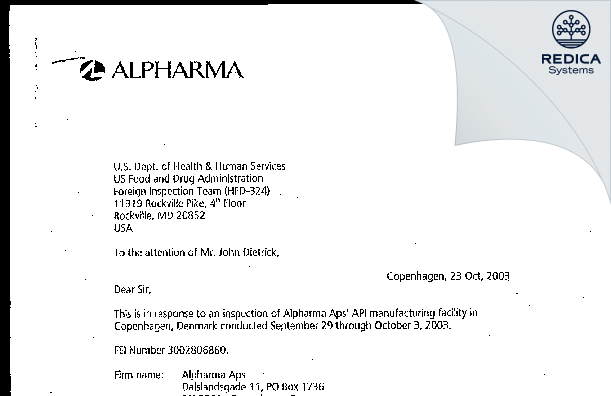 FDA 483 Response - Xellia Pharmaceuticals ApS [Copenhagen / Denmark] - Download PDF - Redica Systems
