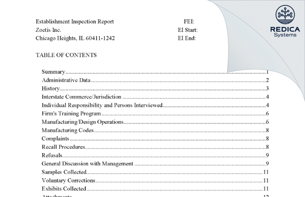 EIR - Zoetis LLC [Chicago Heights / United States of America] - Download PDF - Redica Systems