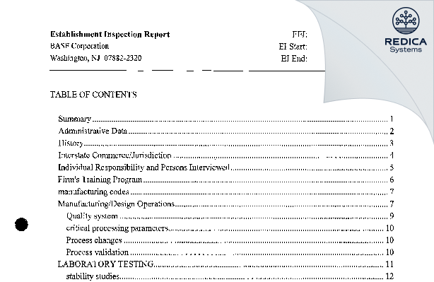 EIR - BASF Corporation [Jersey / United States of America] - Download PDF - Redica Systems