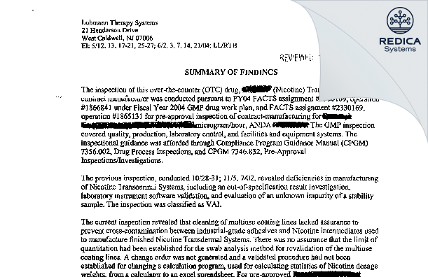 EIR - LTS Lohmann Therapy Systems Corp. [Jersey / United States of America] - Download PDF - Redica Systems