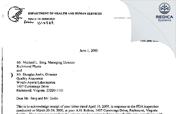 FDA 483 Response - Fareva Richmond, Inc. [Henrico / United States of America] - Download PDF - Redica Systems
