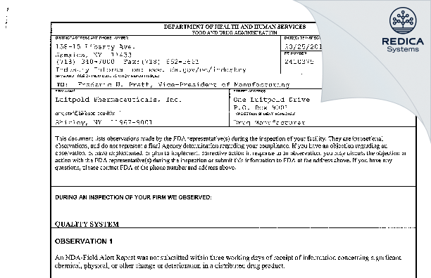 FDA 483 - American Regent, Inc. [New York / United States of America] - Download PDF - Redica Systems
