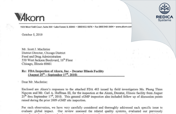 FDA 483 Response - Rising Pharma Holdings, Inc. [Decatur / United States of America] - Download PDF - Redica Systems