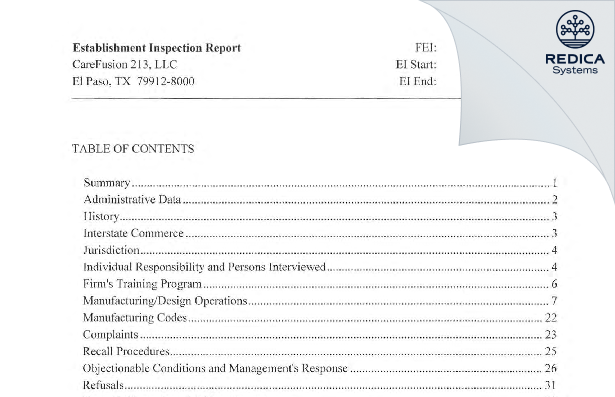 EIR - CareFusion 213 LLC [El Paso / United States of America] - Download PDF - Redica Systems