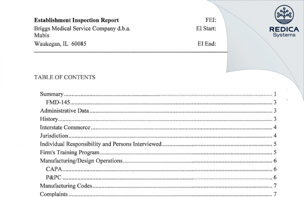 EIR - DMS Holdings, Inc. dba HealthSmart [Waukegan / United States of America] - Download PDF - Redica Systems