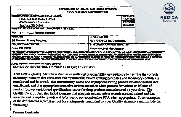 FDA 483 - Smithkline Beecham (Cork) Inc. [Cidra / United States of America] - Download PDF - Redica Systems