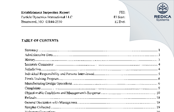 EIR - PD International, LLC. [St. Louis / United States of America] - Download PDF - Redica Systems