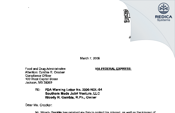 FDA 483 Response - Coastal Meds, LLC. [Biloxi / United States of America] - Download PDF - Redica Systems