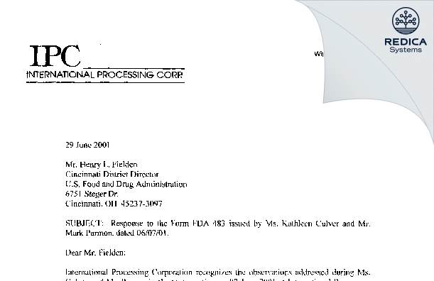 FDA 483 Response - Catalent Pharma Solutions, LLC [Winchester / United States of America] - Download PDF - Redica Systems