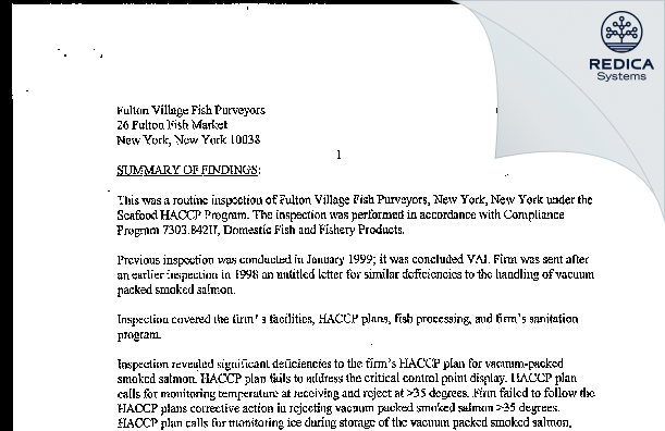 EIR - Fulton Village Purveyors [New York / United States of America] - Download PDF - Redica Systems