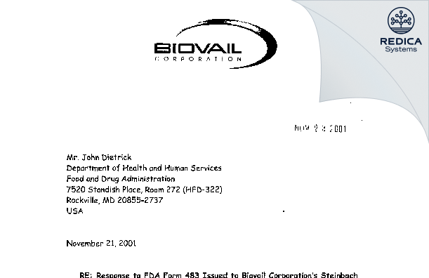 FDA 483 Response - Bausch Health Companies Inc. [Steinbach / Canada] - Download PDF - Redica Systems