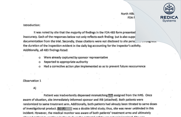 FDA 483 Response - John D. Gabriel, MD [North Richland Hills / United States of America] - Download PDF - Redica Systems