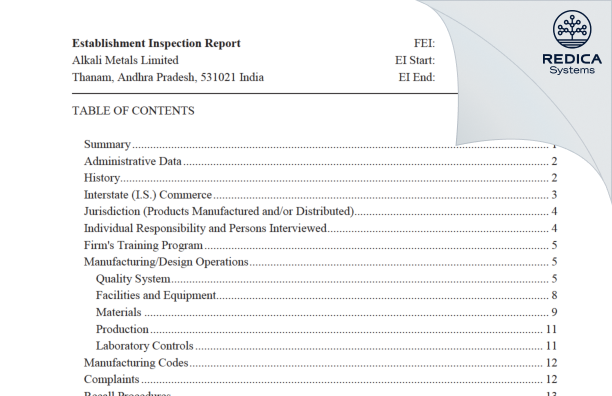 EIR - ALKALI METALS LIMITED [India / India] - Download PDF - Redica Systems