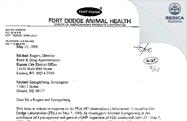 FDA 483 Response - Boehringer Ingelheim Vetmedica Inc. [Fort Dodge / United States of America] - Download PDF - Redica Systems