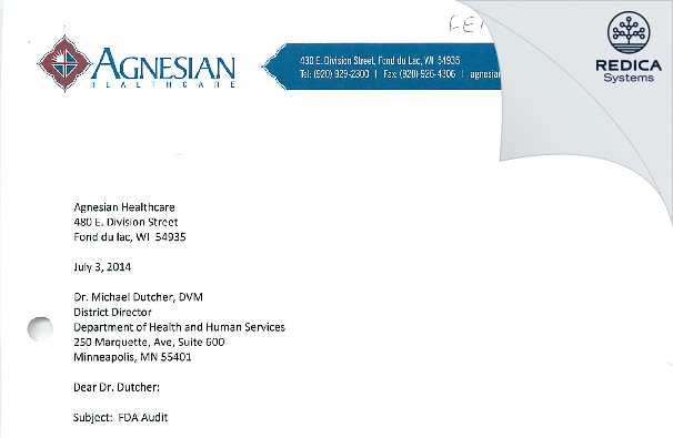 FDA 483 Response - Agnesian Healthcare IRB [Fond Du Lac / United States of America] - Download PDF - Redica Systems