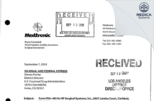 FDA 483 Response - RF Surgical System Inc Technical Center [Carlsbad / United States of America] - Download PDF - Redica Systems