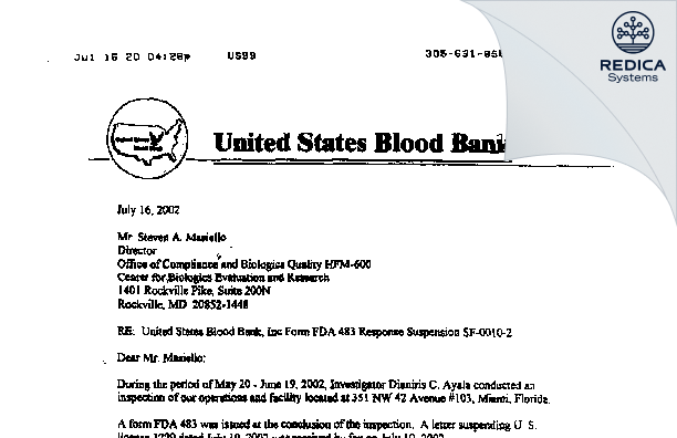 FDA 483 Response - Innovative Transfusion Medicine, Inc. [Miami Lakes / United States of America] - Download PDF - Redica Systems