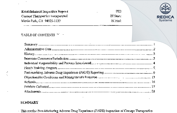 EIR - Corcept Therapeutics Incorporated [Menlo Park / United States of America] - Download PDF - Redica Systems