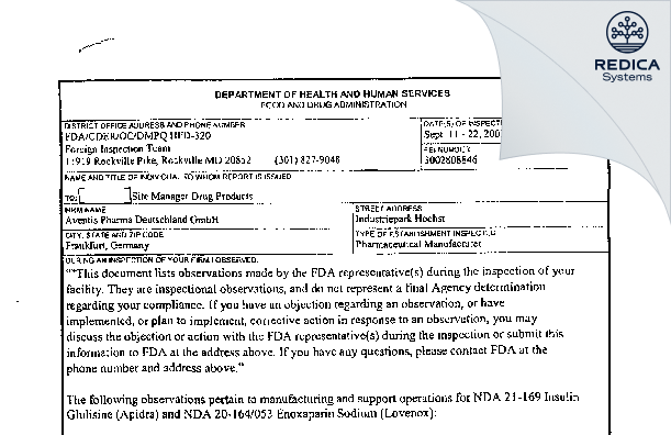 FDA 483 - Vetter Pharma Fertigung GmbH & Co. KG (Langenargen Eisenbahnstrasse) [Langenargen / Germany] - Download PDF - Redica Systems
