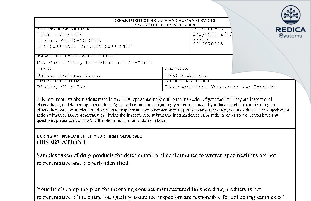 FDA 483 - United Exchange Corp. [California / United States of America] - Download PDF - Redica Systems