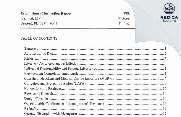 EIR - Decimal LLC [Sanford / United States of America] - Download PDF - Redica Systems