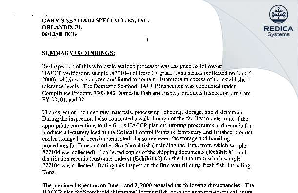 EIR - Halpern's Steak and Seafood Company LLC [Orlando / United States of America] - Download PDF - Redica Systems