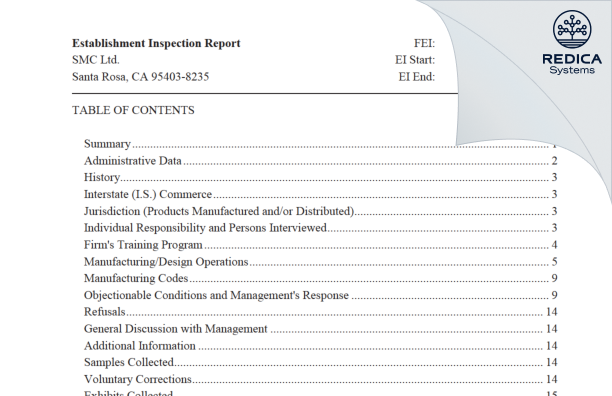 EIR - SMC Ltd. [Santa Rosa / United States of America] - Download PDF - Redica Systems
