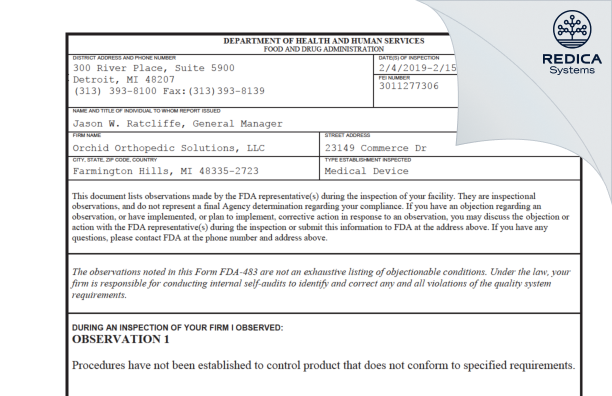 FDA 483 - CEP Bio-Coat, LLC [Farmington Hills / United States of America] - Download PDF - Redica Systems