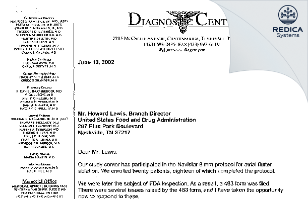 FDA 483 Response - Talbert, Timothy M., MD [Chattanooga / United States of America] - Download PDF - Redica Systems