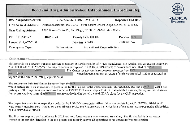 EIR - Ardea Biosciences, Inc. [San Diego / United States of America] - Download PDF - Redica Systems