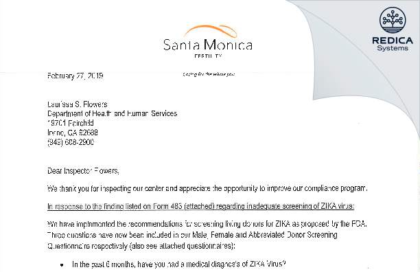 FDA 483 Response - John Kumar Jain MD Inc. [Santa Monica / United States of America] - Download PDF - Redica Systems