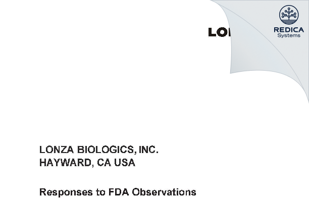 FDA 483 Response - LONZA HAYWARD [Hayward / United States of America] - Download PDF - Redica Systems