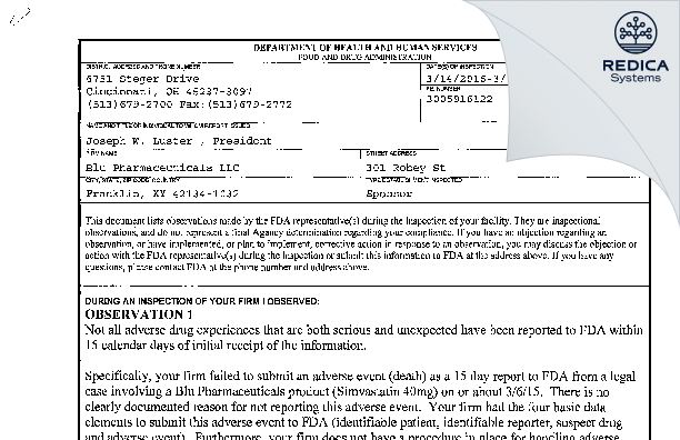FDA 483 - PuraCap Laboratories LLC [Franklin / United States of America] - Download PDF - Redica Systems