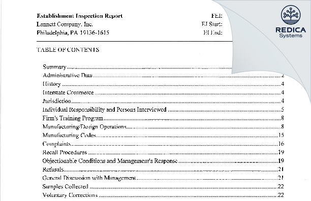 EIR - Lannett Company, Inc. [Philadelphia / United States of America] - Download PDF - Redica Systems