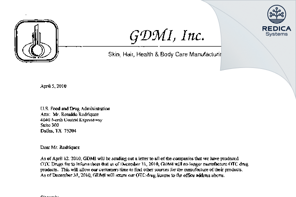 FDA 483 Response - GDMI, Inc. [Garland / United States of America] - Download PDF - Redica Systems