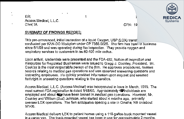 EIR - Lincare, Inc. [Urbandale / United States of America] - Download PDF - Redica Systems